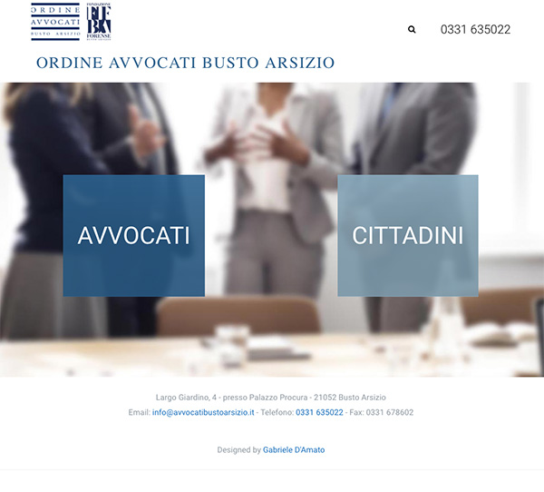 Screenshot del sito web dell'Ordine degli avvocati di Busto Arsizio