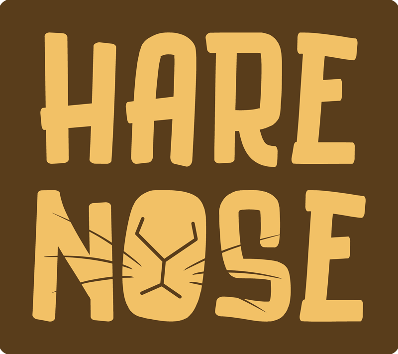 La scritta Hare Nose con un muso di lepre stilizzato sulla lettera O