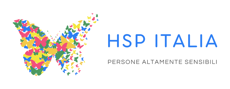 Una farfalla composta di farfalle di diversi colori e la scritta blu HSP ITALIA