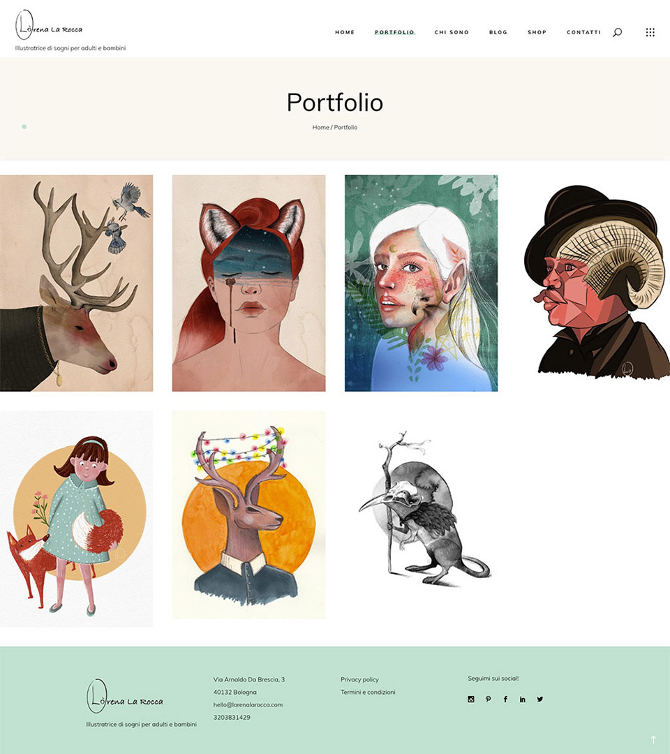 La pagina di portfolio che mostra alcune illustrazioni per adulti e bambini