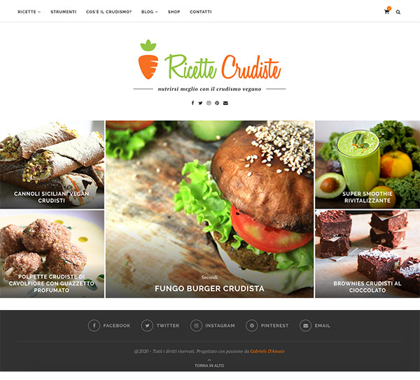 Screenshot del sito web di Ricette Crudiste